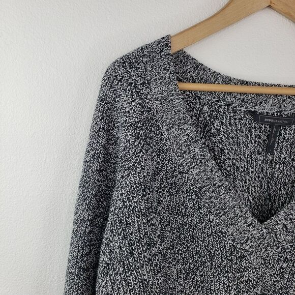 BCBGMaxAzria Sweater Woman Size L Black Combo Long Sleeve V Neck Pulover - Picture 7 of 11
